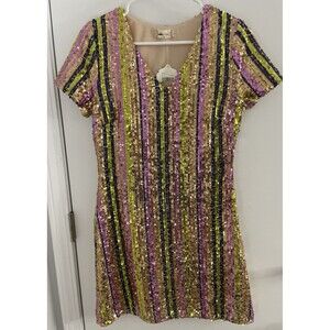 Altar'd State Sequin Striped Mini Dress - Gold, Purple, Black